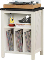 Record Player Stand with Vinyl Record Storage Holds up to 160 Albums,Large Wood Record Player Table，White Turntable Stand Cabinet Dispaly Shelf for Living Room,Bedroom,Office