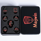 Metal DND Polyhedral Dice,Large Stripe Glitter Metallic Dice Set,Antique Silver Dice 7pcs Set for Role Playing Games(Black Nickel Red)
