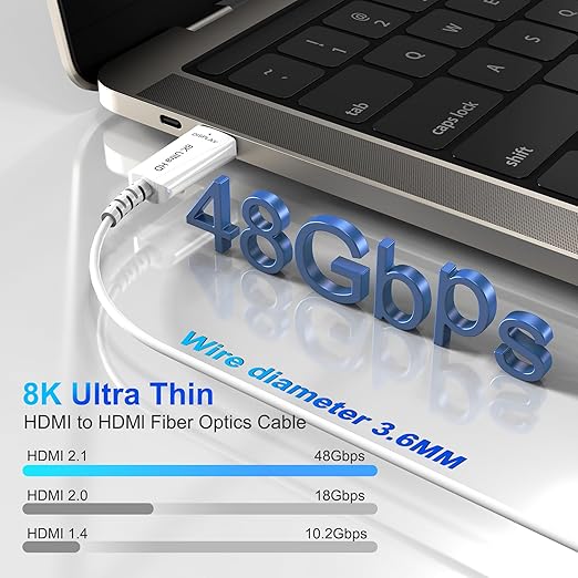 8K Fiber Optic HDMI Cable 100 FT, 8K@60Hz 4K@240Hz, Thin Extra Long HDMI Cable 48Gbps Ultra High Speed, Dynamic HDR, eARC, HDCP 2.2&2.3, 3D, Compatible for PS4/5/Xbox/TV/Laptop/Monitor