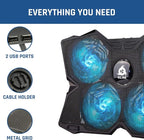 KLIM Wind Laptop Cooling Pad - More Than 500 000 Units Sold - New Version - The Most Powerful Rapid Action Cooling Fan - Laptop Stand with 4 Cooling Fans at 1200 RPM - USB Fan - PS5 PS4 - Cyan