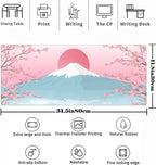 Aesthetic Japanese Cherry Blossom Desk Mat Cute Pastel Blue Color XL Sakura Gaming Mouse Pad Anime Mousepad for Women Desk Office Girl Gamer Cherry Blossoms Mouse Pads Fun Desktop Mat 31.5x11.8 in