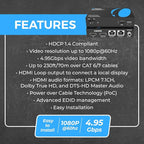 OREI 1X2 HDMI Extender Splitter Over Single CAT6/7 Cable Uncompressed 1080P with EDID - Up to 132 Ft - Loop Out - Low Latency - 1 Input 2 Output 2 Channel Transmission