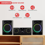 Pyle CD Stereo System with Bluetooth, MP3/DVD/CD Playback, Dual USB Recording CD Player with Speakers, Black Mini Stereo System with Subwoofer, FB Radio, 160W Digital Amplifier & Remote Control