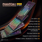 TECWARE Phantom+ Elite 87 Key RGB Mechanical Gaming Keyboard, LED Backlit, Universal Hot-Swap, Wired and Wireless, 3 Mode Connectivity, Thocky Sounding, Black Elite Wraith Brown