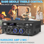 Romica Stereo Audio Amplifier, 2 Channel 450W x2 Bluetooth 5.0 Home Theater Power Amplifier with FM Radio, USB, SD, Optical & Coaxial Inputs, Amplifier for Passive Speakers and Active subwoofer
