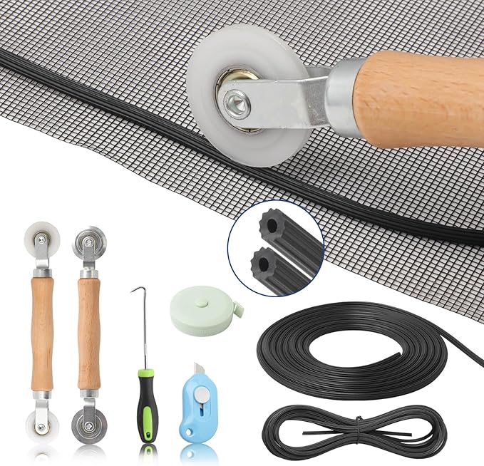 Window Screen Door Repair Kit Include Window Screens Mesh 48"x117" with All Tools in Window Screen Replacement(Screen Rollers, Splines, Hook), Yolovit