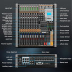 Digital Mixer 16 Channel,Sound Board Mixing Console, Dual DSP Reverb, Dual 7-Band EQ, 48V Phantom Power, 4 Group Stereo Output Input, PAD