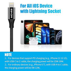 AGVEE 4 inch USB-C Female to Lightning Male Adapter, 30W Fast Charging Charger Converter for iPhone 14 13 12 11 Airpods iOS Device Carplay, Not for Audio, Black