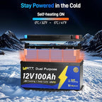 12V 100Ah Bluetooth LiFePO4 Battery, [Cranking &Deep Cycle] Lithium Battery with Self-Heating, Built-in 200A BMS, Perfect for Trolling Motor, RV, Marine, Boat(2 Pack)