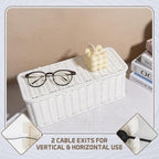 Cable Management Box, Handmade Rattan Cable Organizer, 2 Open Slots Cords Hider Box, Under Desk Cord Organizer for Computer Router USB Hub & Power Strip, Patent Pending, 13" x 5.1" x 5.1", White