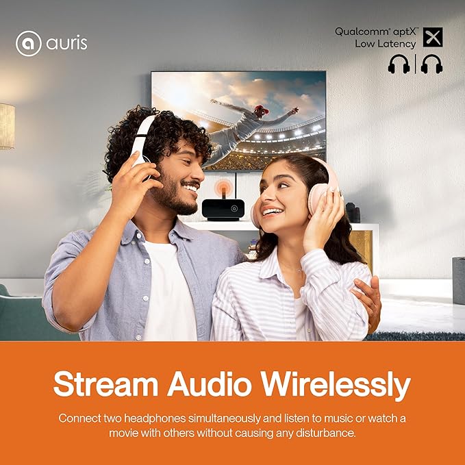 Auris Blume Duo HiFi Bluetooth 5.0 Music TV Transmitter & Receiver Long Range Wireless Adapter | Audiophile DAC, LDAC, aptX HD/LL, Display, Battery & Optical AUX Output Input for Stereo Amplifier Car