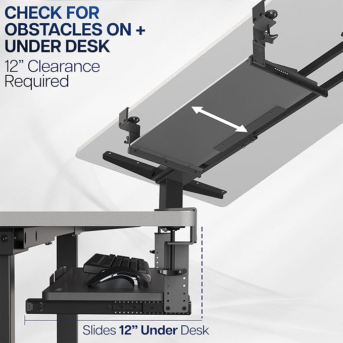 VIVO Large Height Adjustable Under Desk Keyboard Tray, C-clamp Mount System, 27 (33 Including Clamps) x 11 inch Slide-Out Platform Computer Drawer for Typing, Light Wood, MOUNT-KB05HA
