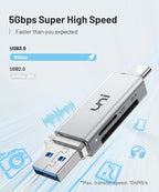 SD Card Reader, uni High-Speed USB C to Micro SD Card Adapter USB 3.0 Dual Slots, Memory Card Reader for SD/Micro SD/SDHC/SDXC/MMC, Compatible with MacBook Pro/Air, Chromebook, Android Galaxy - Silver