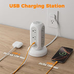 Surge Protector Power Strip Tower, TESSAN 5 FT Retractable Extension Cord with Multiple Outlets, 11 Outlets with 3 USB (1 USB C) Charging Station, 1050J, Office Desk Supplies, Dorm Essentials