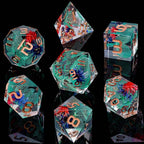 ARUOHHA DND Resin Dice Translucent Green Leaf Sharp Edged Dice Set with Box, 7pcs Flower Inclusions Polyhedral D and D Dice RPG Role Playing Game D20 D12 D10 D6