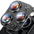 Uyiton Compatible with iPhone 16 Pro/iPhone 16 Pro Max Camera Lens Protector - [Not Easy to Break][Strong Adsorption][Case-Friendly] Metal Tempered Glass Rear Camera Screen Cover - Glitter Black
