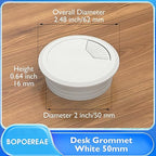 Desk Grommet 2" (50 mm), Desk Cord Hole Cover, Cable Grommet ABS Plastic, Desk Hole Grommet for Office and Home Table Cable, Detachable Adjustable Cable Cord Organizer (White 2 Pcs)