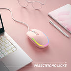 seenda Wired Mouse - USB Computer Mice Wired with RGB Backlit Optical LED Mouse with Attached USB Cord for Laptops Notebooks Chromebook - Pink