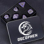 Metal DND Sci-fi Dice Set 7PCS Stripe Polyhedral Dice for Dungeons Dragons RPG Role Playing Game, Glitter D and D Dice with Gift Box D6 D8 D10 D12 D20 (Black Purple) ﻿