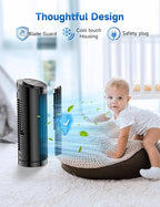 Grelife Tower Fan, 13" Electronic Model with Remote Control, 28dB Quiet Operation, 90° Wide Oscillation, 3 Speeds, 7.5H Timer, LED Display, Bladeless Safe Design for Bedroom Office Home Dorm and Desk