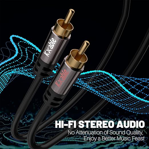RCA Cable 35FT, 2RCA Male to 2RCA Male Stereo Audio Cable,【Oxygen-Free Copper, Hi-Fi Sound, Double Shielded】 2 RCA Car Audio Subwoofer Cord for Home Theater, HDTV, Amplifier, Hi-Fi System, Speaker