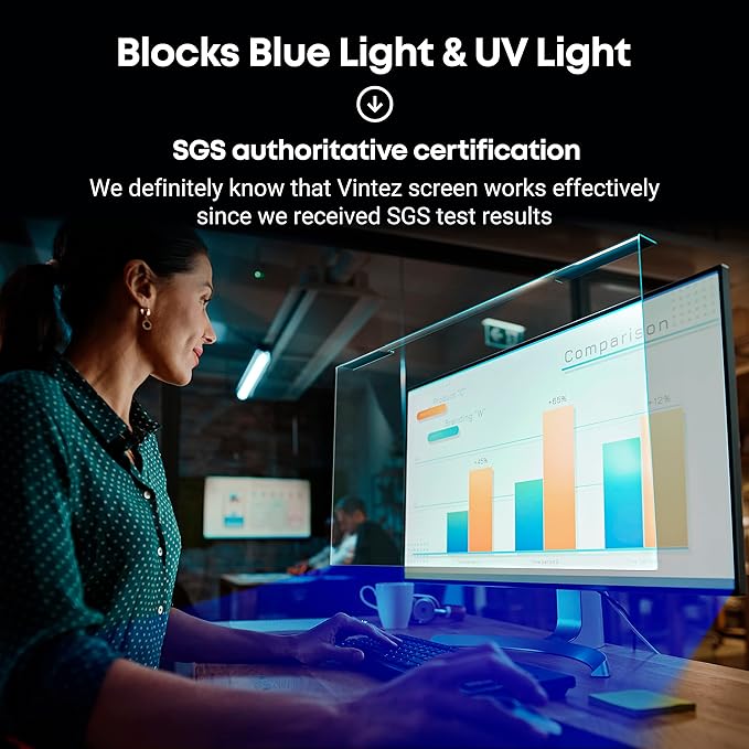 VINTEZ Blue Light Screen Protector for 26, 27 Inch Computer Monitor and Laptop – Anti-UV Blue Light Blocking Film for Desktop PC, Eye Protection Filter, 24.1" x 15.1", 1 Pack