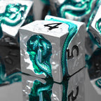 RULE DICE Metal DND Dice Set for Dungeons and Dragons - Polyhedral D&D Dice Set with Green Serpent Design - Balanced D&D Dice for RPGs, TTRPGs - Heavy Duty Zinc Alloy Construction 7 Dice Set