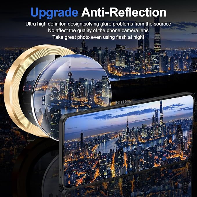 for Samsung Galaxy Z Flip 7 Camera Lens Protector, Individual Metal Ring Tempered Glass Lens Cover, [Strong Adsorption] Scratch Resistant Ultra-Thin HD Clear Lens Cover, 1 Set-Gold