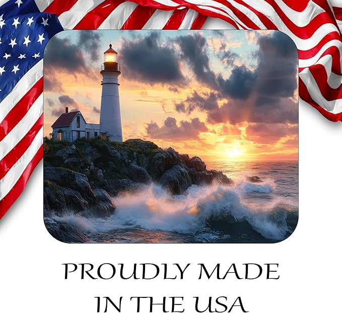 Coastal Shoreline Waves Sandy Beach Theme Mouse Pad Mat Mousepad for Desk Computer Laptop PC Gaming Home or Office Gift (Lighthouse Sunset MP33)
