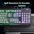 AULA T102 104 Keys Gaming Keyboard and Mouse Combo with RGB Backlit, All-Metal Panel Waterproof Light Up Quiet Computer Keyboard, USB Wired for MAC Xbox PC Gamers