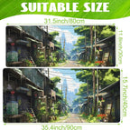 Anime Abandoned Town Desk Mat, Large Gaming Mouse Pad with Non-Slip Base and Stitched Edge, 31.5"x11.8"