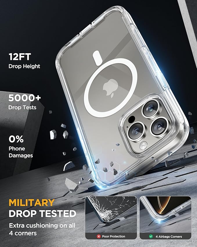Miracase Magnetic for iPhone 16 Pro Case Full-Body Phone with Built-in Glass Screen Protector, [Compatible with MagSafe] Military Drop Proof 16 Pro Cover Bumper 6.3 inch, Clear