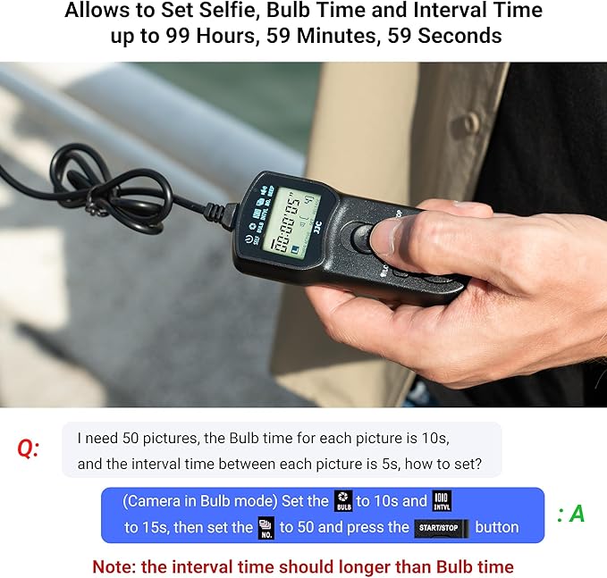 JJC Intervalometer Timer Remote Shutter Release Time Laspe for Nikon Z8 Z9 D850 D810A D810 D800 D800E D700 D500 D5 D4 D4s D3 D3s D2H D2X D2Xs D1H D1 D300s D300 D200 D100 and More Nikon Cameras