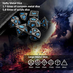 Haxtec Metal DND Dice Set Black Blue Dragon D&D Dice Set with Leather Dice Bag Metal Polyhedral Dice Compatible with Dungeons and Dragons Gifts TTRPG Dice