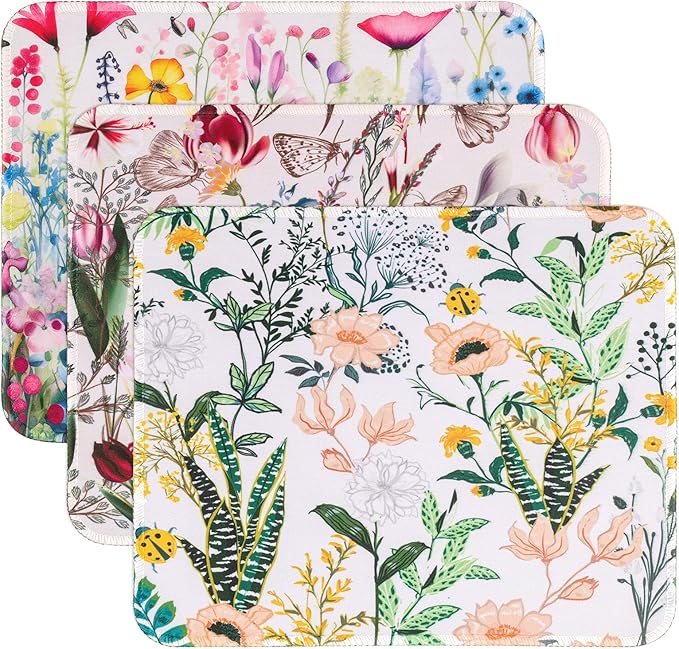 3 Pack Small Mouse pad Beautiful Flowers Plants Mouse Pads for Wireless Mouse Office Computer Mousepad for Desk Mat Laptop with Non-Slip Rubber Base(Flower)