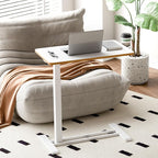 SANODESK Medical Adjustable Overbed Bedside Table with Hidden Casters, Pneumatic Mobile Laptop Computer Standing Desk Cart Overbed Table with Tray, Hospital and Home Use(27.6" W x 15.7" D, White)