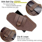 TobbinGear Leather Cell Phone Holster with Belt Clip, Leather Belt Pouch, Universal Phone Case on Belt for Men, Phone Holder for Smartphone, Right Handed, Dark Brown, Medium