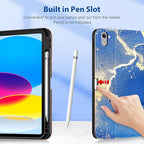 DTTO for iPad 11th (A16)/ 10th Generation Case with Keyboard (2025/2022), 7 Colors Backlit Wireless Detachable Keyboard Leather Folio Cover with Pencil Holder & Pocket, Sea Marble