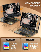 Intermerge iPad A16 11th (2025) & 10th Generation 10.9" Case with Keyboard, 360 Deg Transparent Multi-Touch Trackpad, 7-Color RGB Keyboard, Pencil Holder, Type-C, Shadow Pulse