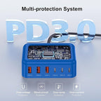 USB C Fast Charger 100W GaN 6 Port Type USB C Charging Station Hub Block Wall Charger Power Strip Adapter Plug Cube Brick 3 USB A for iPad iPhone16 15 14 13 12 11 Pro Max Pixel Note Galaxy