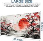 Large Mouse Pad Ink Painting Gaming Desk Pad Computer Keyboard Non-Slip Waterproof Mouse Mat with Rubber Base and Stitched Edges Entertainment Office Writing Desk Mat 35.4 x 15.7 Inches