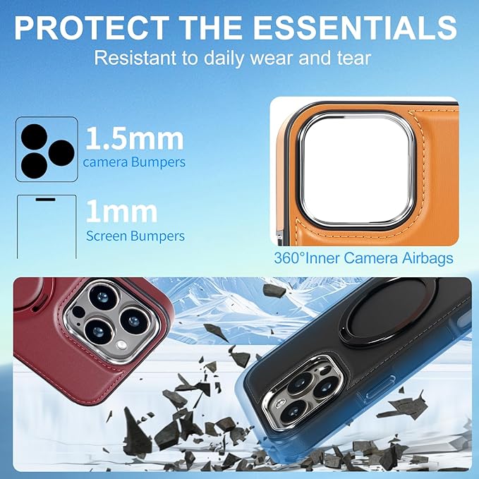 Leather Case, Suitable for iPhone 16 Pro Max Case, Invisible Magnetic Design, Equipped with a Lanyard and Foldable Stand, Black, Yellow and red (Black, iPhone 16 Pro Max)