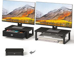 WOHOMO Dual Monitor Stand Riser with Drawers, Desk Organizers for 2 Monitors, Desktop Storage Stand for Computer,Laptop,Black