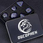 Metal DND Sci-fi Dice Set 7PCS Stripe Polyhedral Dice for Dungeons Dragons RPG Role Playing Game, Glitter D and D Dice with Gift Box D6 D8 D10 D12 D20 (Black&Blue Purple)