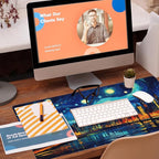 Desk Pad,City Starry Night Desk Mat,Abstract Oil Painting Large Gaming Mouse Pad for Desk,Extended Big Computer Keyboard Mouse Pad with Non-Slip Base and Stitched Edge,35.4"x15.7"