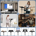 Projector Tripod Stand with Wheels, Portable Laptop Floor Support with Mouse Tray & Bag, Height Adjustable 26 to 49 Inch with Gooseneck Phone Holder for Office, Home, DJ Racks
