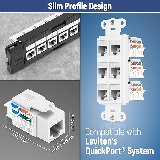 Everest 45° Angled RJ45 Cat6A Keystone Jacks 10-Pack in White - Slim Profile Female RJ45 Connectors - Cat 6A Keystone Jack - Compatible with 45° Angled Speed Termination Tool - 45Term (B0BL3GS7ZY)