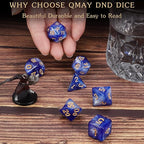 QMAY DND Dice Set -D&D Polyhedral Dice (7 Pcs) for Dungeons and Dragons (Deep Blue Sky)