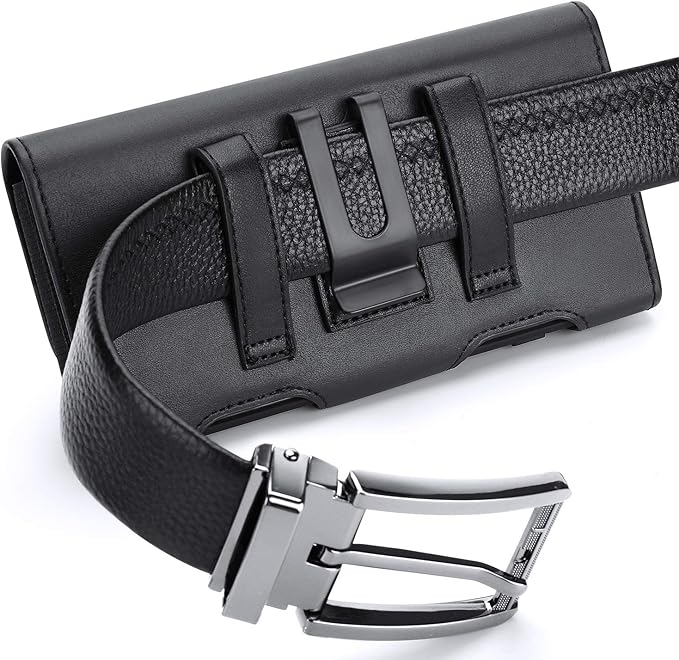 BECPLT Leather Holster Pouch with ID Card Holder, Belt Clip Case for iPhone 13 Mini, 12 Mini, 8, 7, 6s, 6, Galaxy S10e (Fit with Thin Case on)