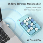 MOFII Wireless Number Pads - Blue Numeric Keypad 18 Keys USB 2.4G Round Keycap Colorful Extensions Keypads, Financial Accounting Portable Numpad 10 Key for Laptop/PC/Notebook/Surface Pro